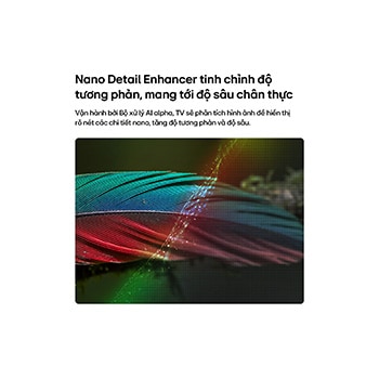 LG NANO 4K UHD AI NU85 with Nano Detail Enhancer shows a feather image, powered by the alpha AI Processor that detects fine textures to enhance contrast and depth and deliver a clearer, more three-dimensional 4K picture.